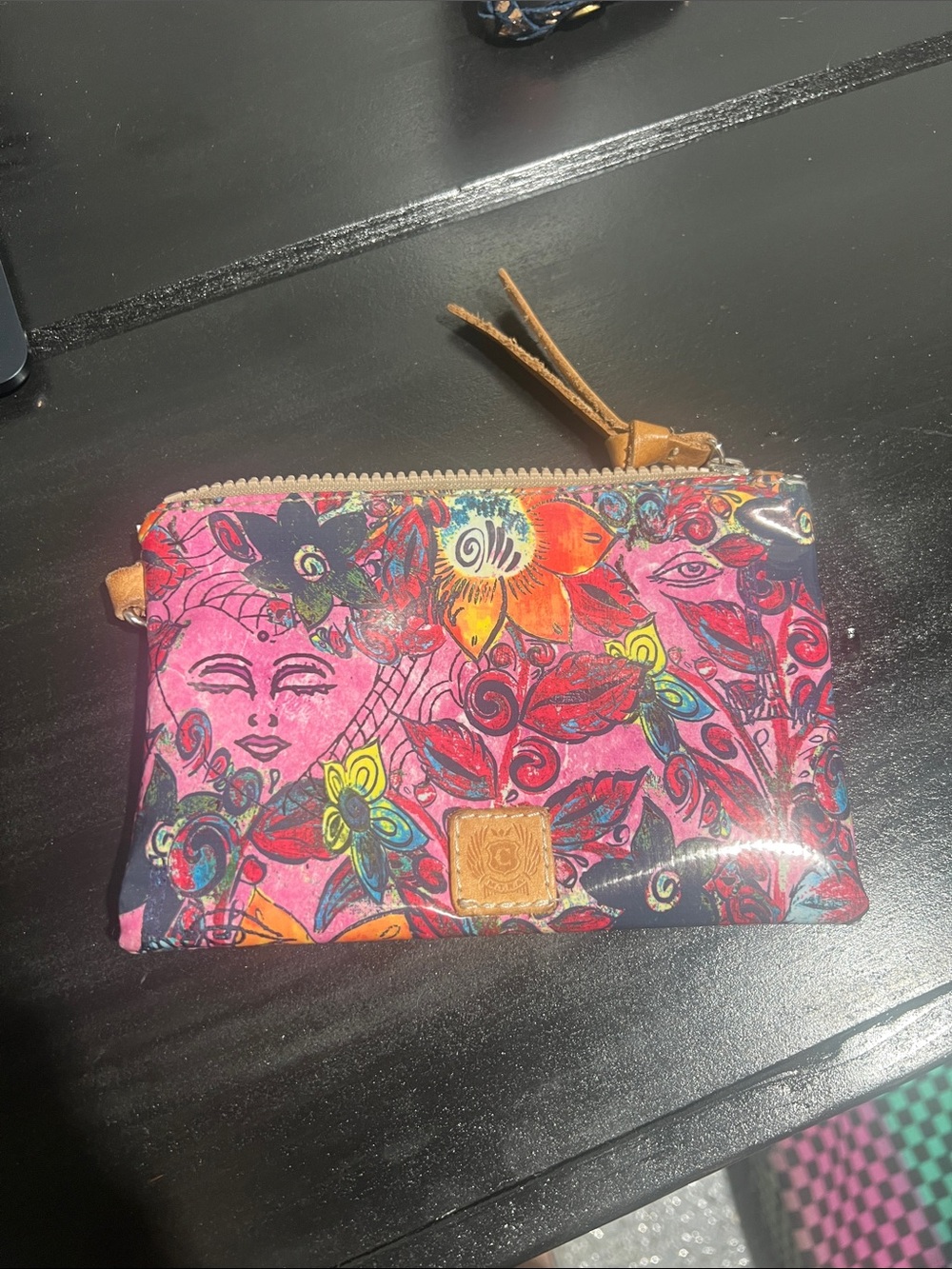 Consuela Bright Pink Floral Zip Wristlet